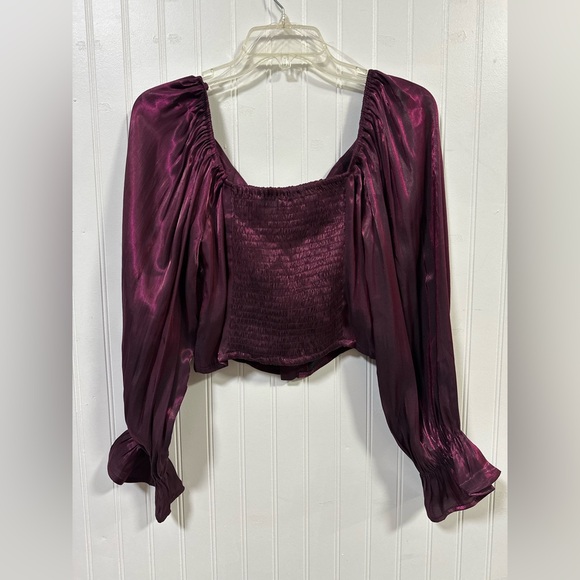 Entro M Cropped Corset Balloon Sleeve Iridescent Whimsigoth Shimmer Blouse - Picture 7 of 15